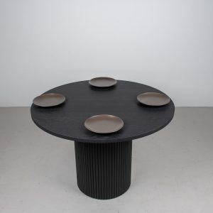 Mid Century Modern Round Dining Table, Black Round Oak Table on Fluted Base, Modern Black Bar Height Table, Custom Bar Height Dining Table