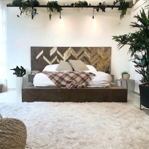 Wooden Bed Frame Handmade Furniture for Room Decor - Platform Bed Frame for Home Improvement - Fading Herringbone Bed Frame - King Bed Frame