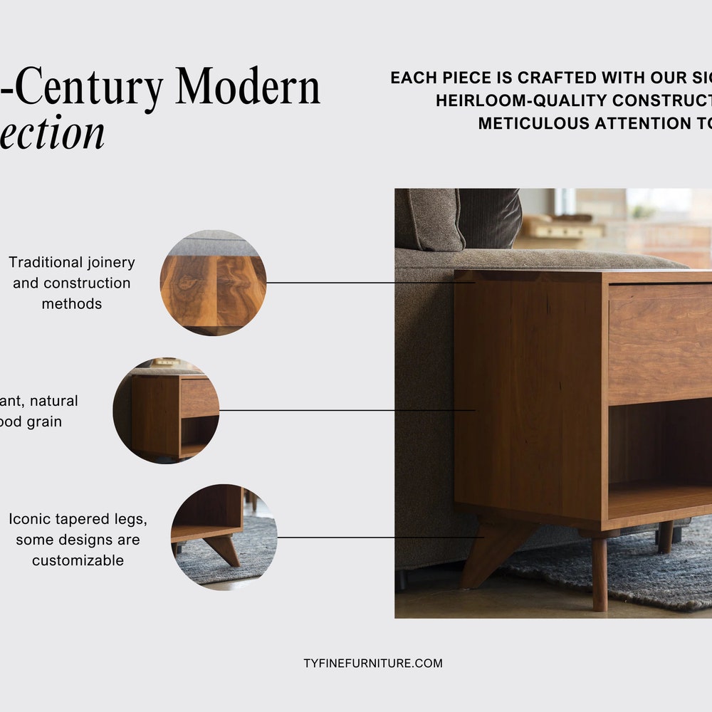 Essentials Coffee Table - Solid Wood Coffee Table - Mid-Century Modern Coffee Table in White Oak, Maple, Cherry, and Walnut - Image 7