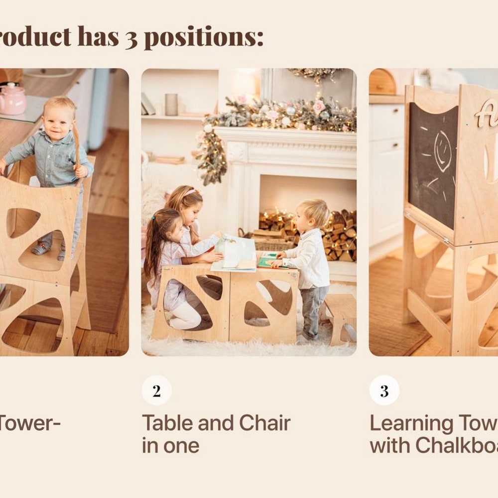 Christmas gift for 1 year old - Montessori Kitchen Tower - Convertible Learning helper - Personalize toddler chair - Montessori furniture - Image 3