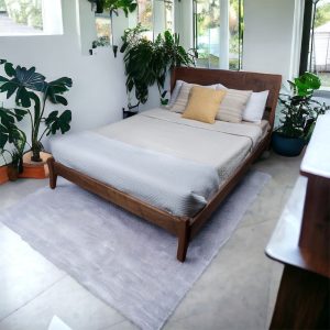 Bed Frame King Gift for Couple - Walnut Patchwork Floor Bed for Bedroom Decor - Platform Bed Frame Handmade Furniture - Queen Bed Frame