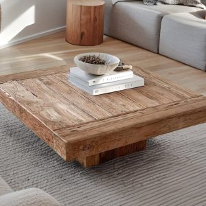 Rustic Wooden Coffee Table for Living Room, Handmade Mid Century Live Edge Table Brown Farmhouse Unique Solid Modern Side Tables