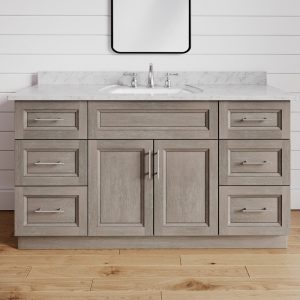 60" Grey Bathroom Vanity for Single Sink, Bathroom Furniture with Drawers, Greige Stained Traditional Comtemporary Bath Cabinet Kit