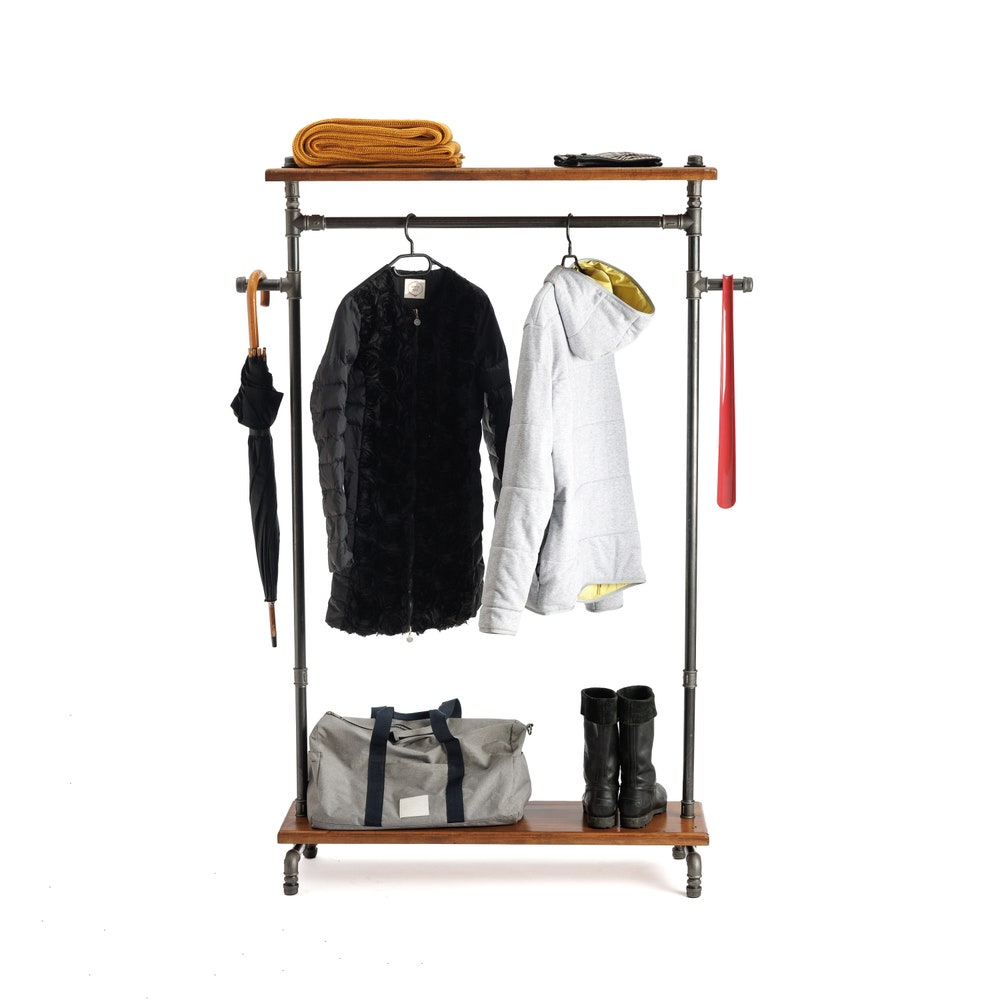 Floating Shelf and Clothing Bar, Retail Fixture, Rustic Industrial 36" Wood with Pipe Rack, Garment Rack, Industrial Floating Shelves