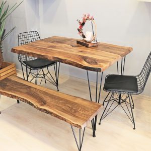 il_1000x1000.5687369393_po3v-1.jpg Solid Walnut Wood Dining Table , Live Edge Table with Metal Legs, Rustic Wooden Table, Farmhouse Kitchen Table