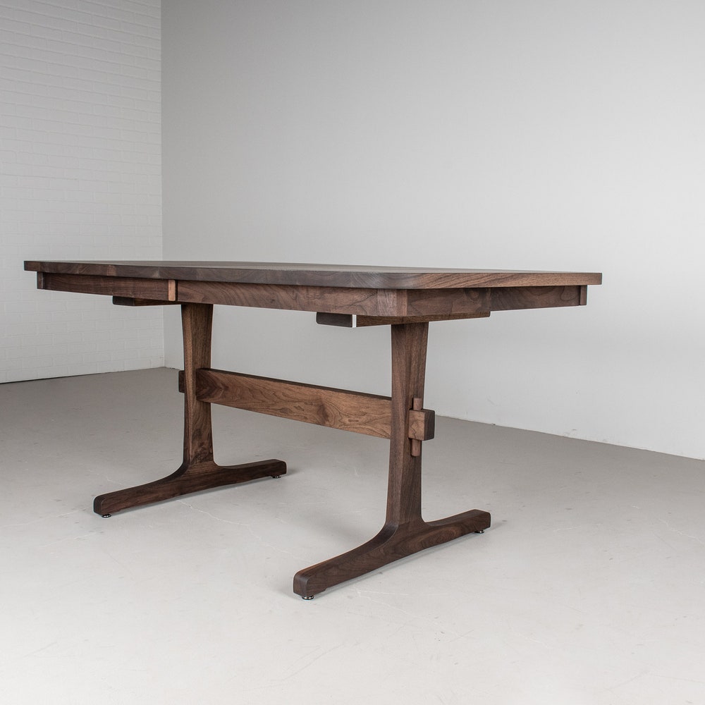 Dining Table with Leaves, Extendable Walnut Dining Table on Trestle Base, Blackened Walnut Farmhouse Table, Extending Trestle Table - Image 5