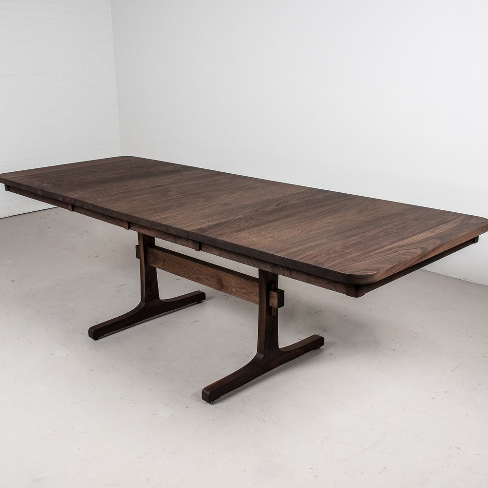 Dining Table with Leaves, Extendable Walnut Dining Table on Trestle Base, Blackened Walnut Farmhouse Table, Extending Trestle Table - Image 2