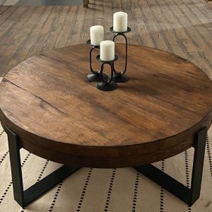 Thick Round Wood Coffee Table Legs Metal, Round Low Coffee Table, Rustic Coffee Table Oak Furniture