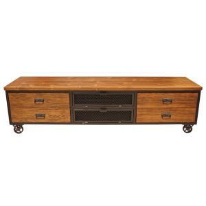 Solid Wood and Metal Tv Stand -Urban / Natural Wooden and Steel Media Console / Industrial Style Tv Unit / Loft Style Entartainment Center