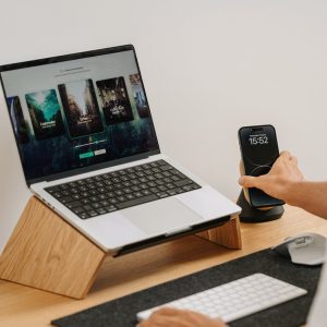 Laptop MacBook Wood Stand Ergonomic Computer Holder, Woodworking Gift, Workspace Desk Accessories, Gift for Men, Office Desk Accessory