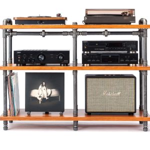 Industrial Pipe Stand, Record player stand, Vinyl record storage, Audiophile rack, Record player console. 3 Tier