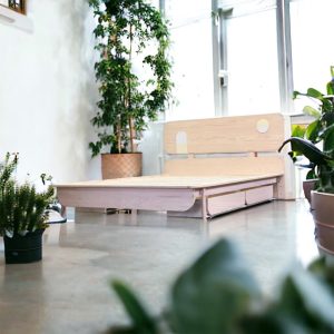 Platform Bed for Aesthetic Room Decor - Reclaimed Furniture Wood Bed Frame for Wedding Gift - Ceramic Details Bed Frames - Bed Frame Queen