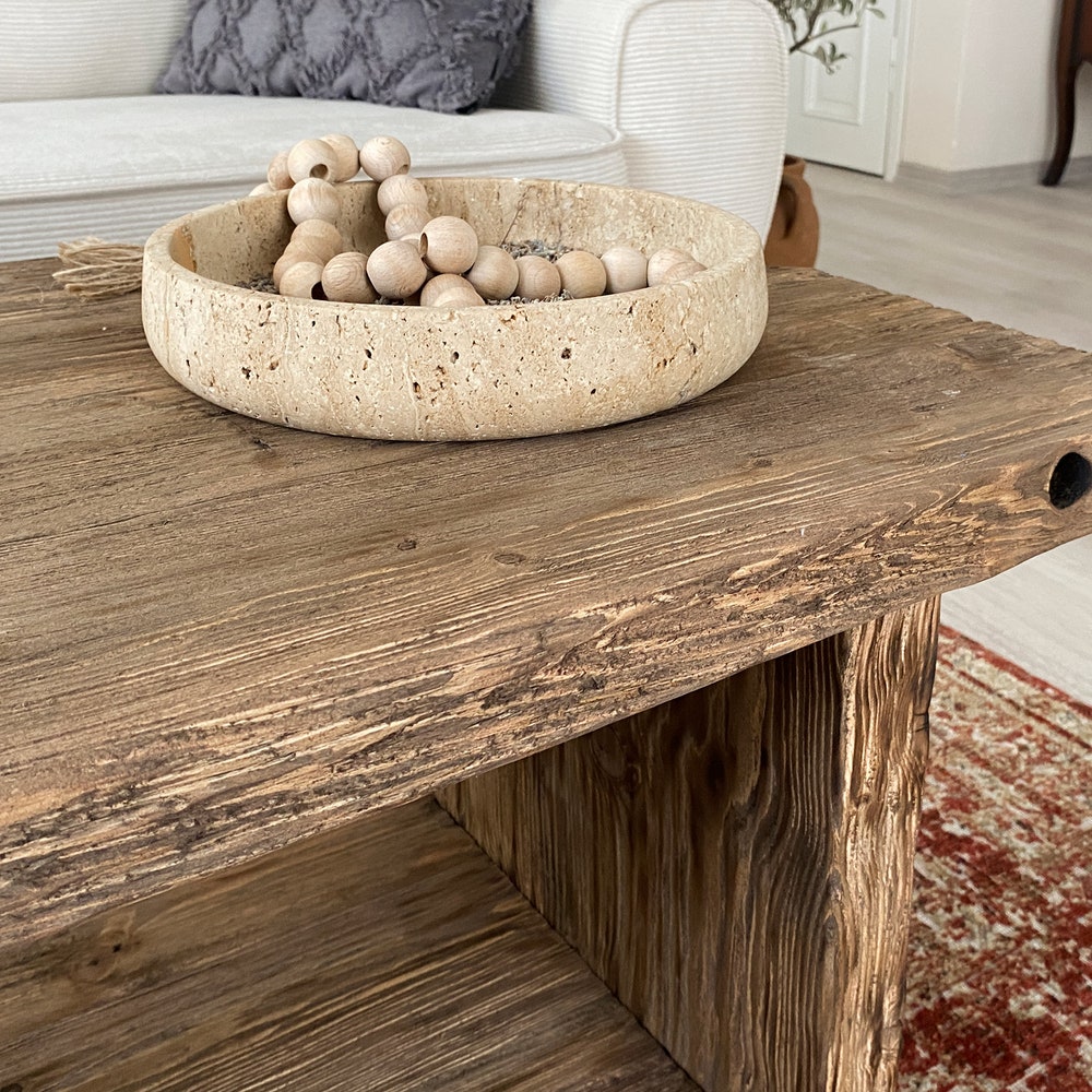 Rustic Wood Coffee Table,Large Coffee Table Reclaimed Wood, Unique Mid Century Top Live Edge Solid Rectangular Custom Farmhouse Wooden Table - Image 5