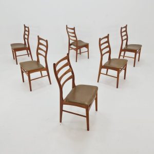 Danish teak with leather seats dining chairs by Viborg stolfabrik 1960s, set of 6