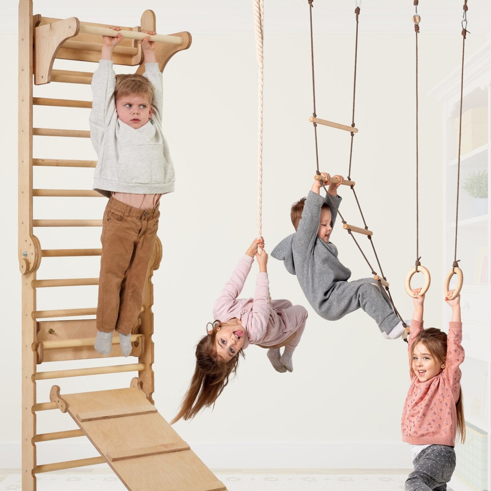 Swedish wall ladder for kids furniture, Toddler gym, Indoor play gym, Kids gym ,Toddler climbing wall, Toddler climbing gym, Sprossenwand