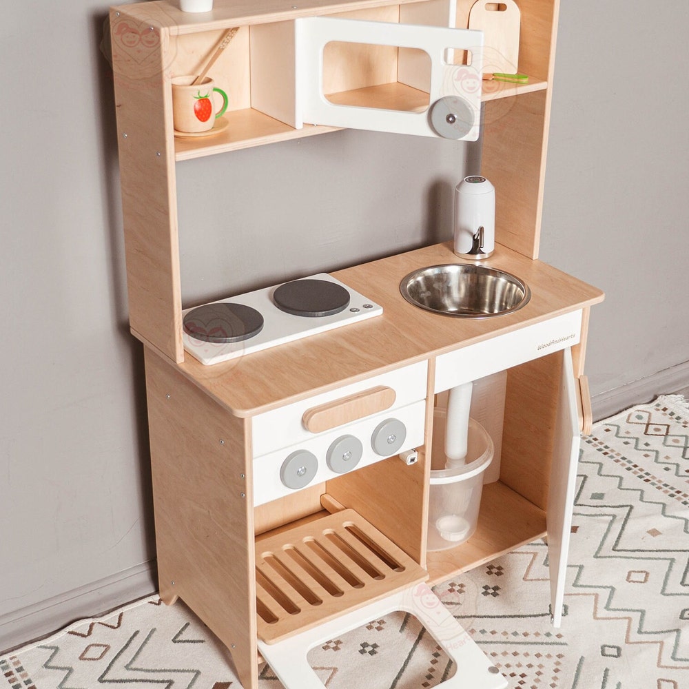 Wooden Toy Kitchen for boys and girls, Play Kitchen for Kids, Preschool playing set, Kitchen Pretend Play for Toddler, Montessori furniture - Image 7