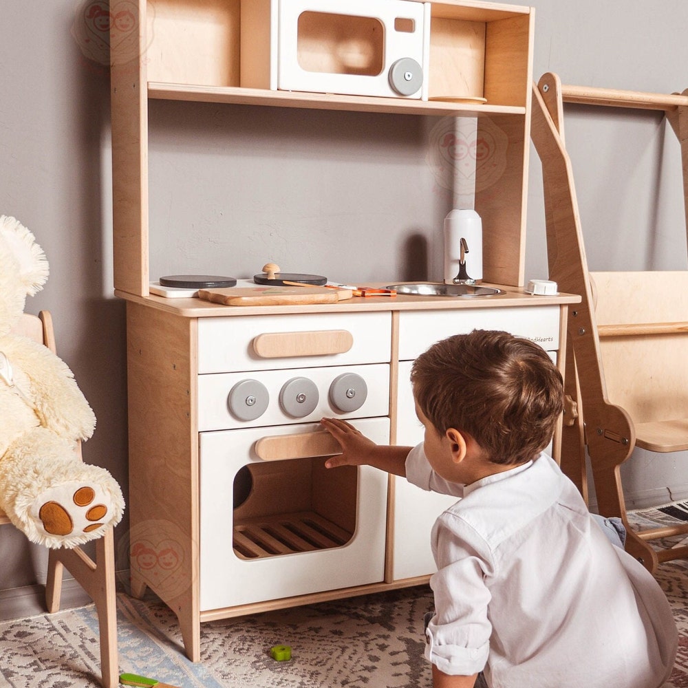 Wooden Toy Kitchen for boys and girls, Play Kitchen for Kids, Preschool playing set, Kitchen Pretend Play for Toddler, Montessori furniture - Image 3