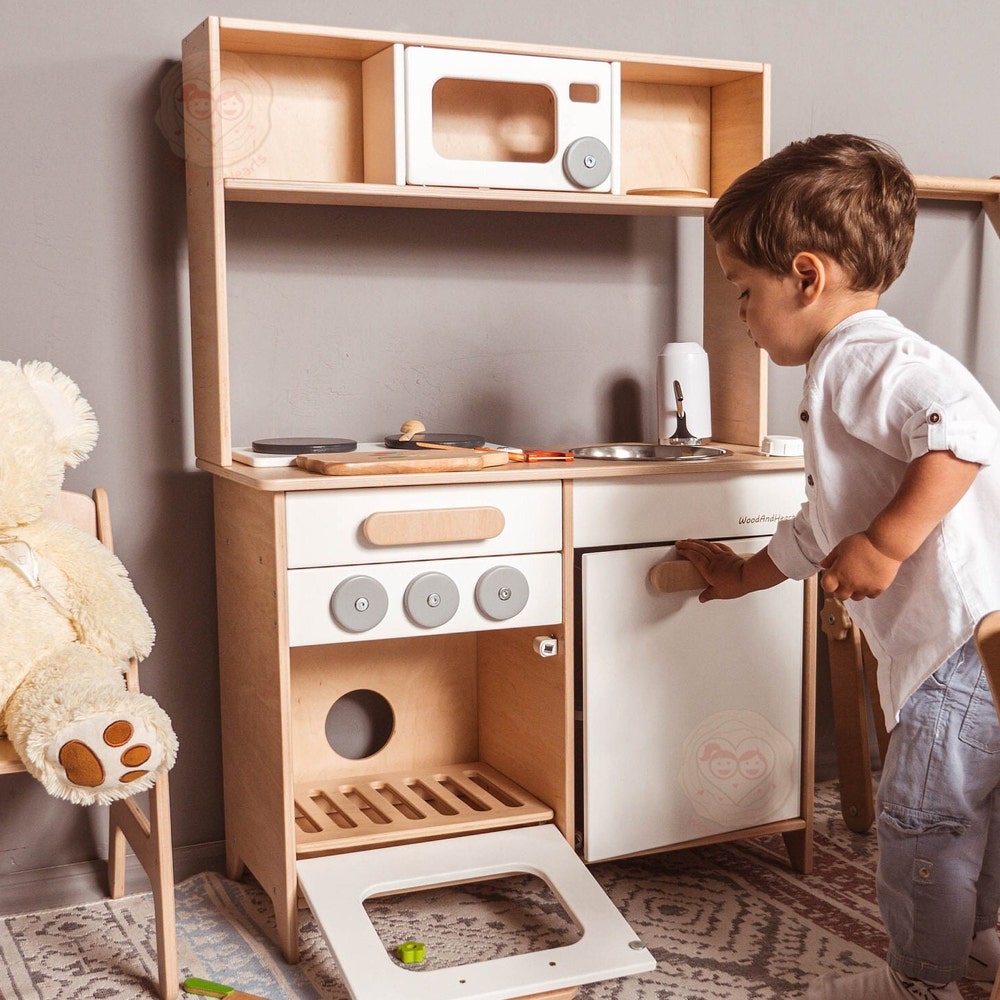 Wooden Play Kitchen for Kids, Toy Kitchen, Kitchen Pretend Play for Toddler, Montessori Eco Toy - Image 2