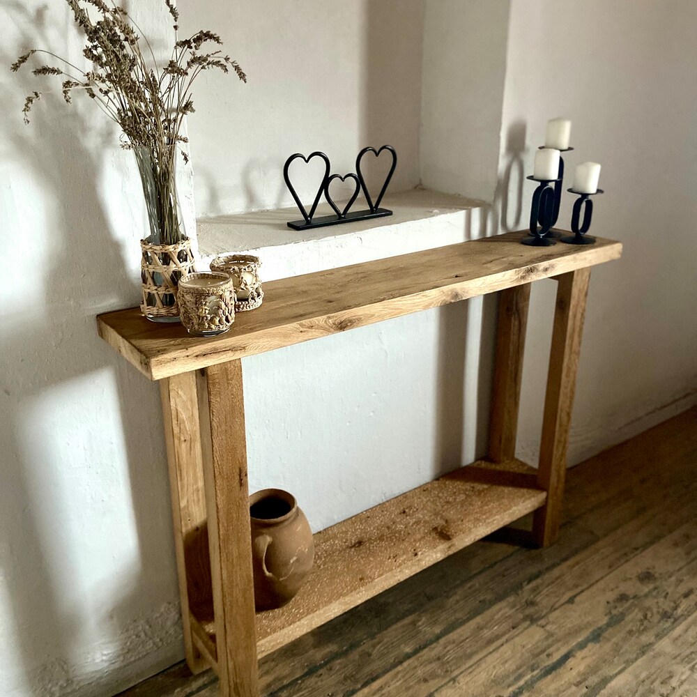 Tall Narrow Oak Console Table, Skinny Rustic Sofa Table, Narrow Entryway Table Wood, Rustic Console Table Hallway - Image 9