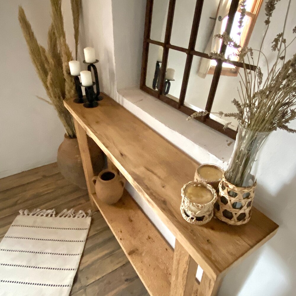Tall Narrow Oak Console Table, Skinny Rustic Sofa Table, Narrow Entryway Table Wood, Rustic Console Table Hallway - Image 6