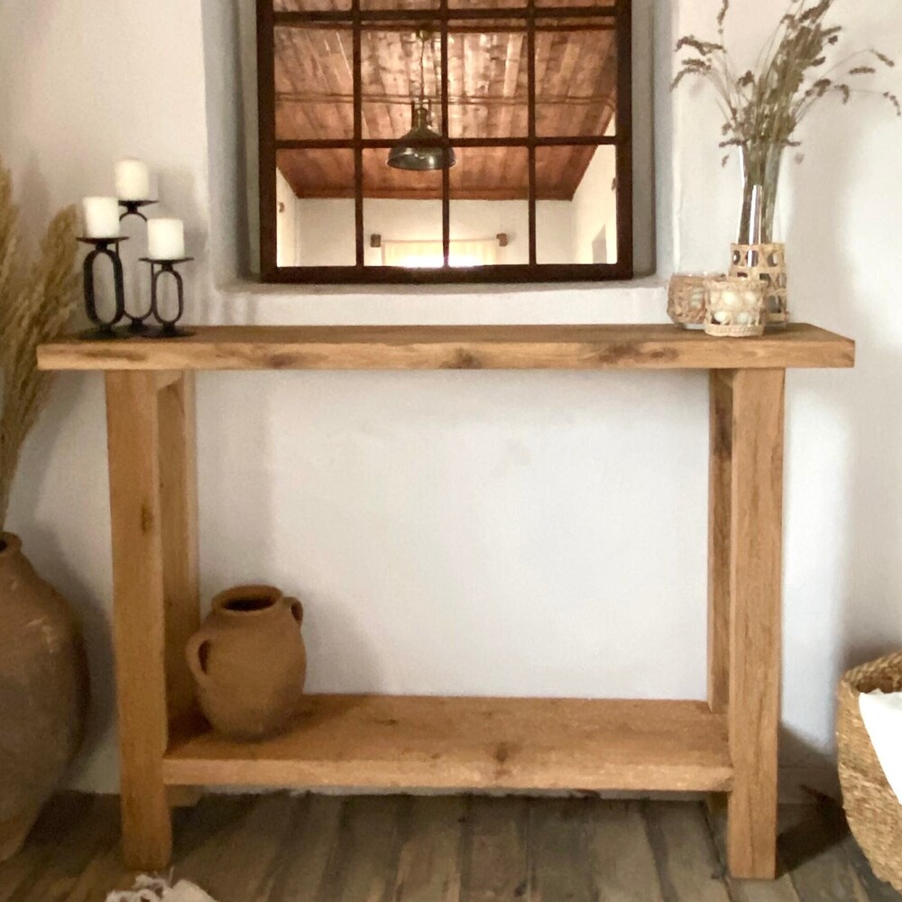 Tall Narrow Oak Console Table, Skinny Rustic Sofa Table, Narrow Entryway Table Wood, Rustic Console Table Hallway - Image 3