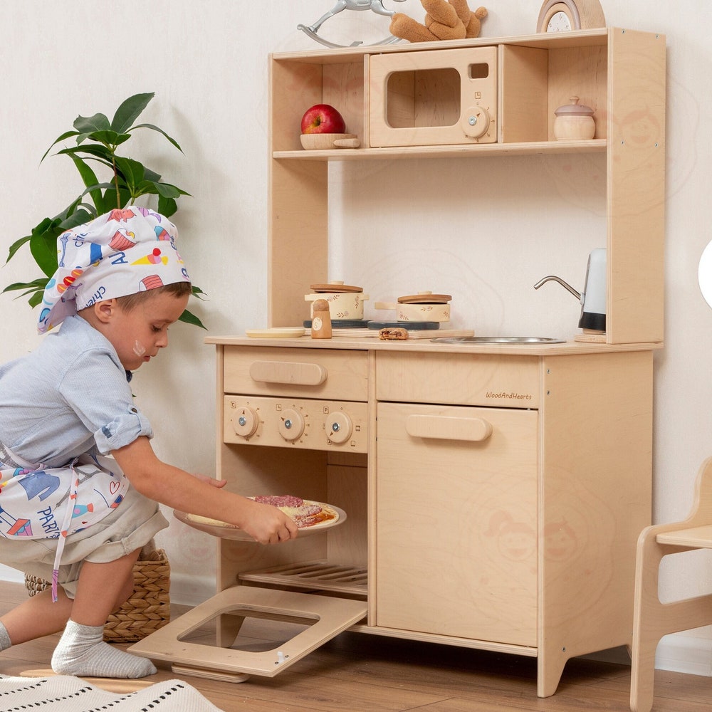 Wooden Toy Kitchen for boys and girls, Play Kitchen for Kids, Preschool playing set, Kitchen Pretend Play for Toddler, Montessori furniture