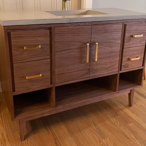 Handmade Mid Century 48" Bathroom Vanity Cabinet, Single Sink 2 Door 4 Drawer with Towel Storage, USA Made