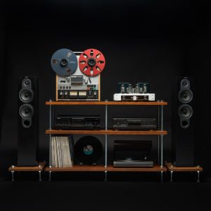 3 Tier Threaded Rods Stand, Reclaimed  Wood Furniture, Handmade Record Player Stand, Industrial Vinyl Table, Media Hifi TV Unit, Audio rack