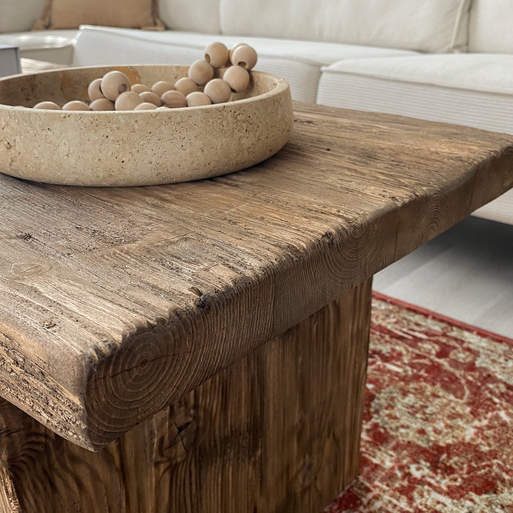 Rustic Wood Coffee Table,Large Coffee Table Reclaimed Wood, Unique Mid Century Top Live Edge Solid Rectangular Custom Farmhouse Wooden Table - Image 8