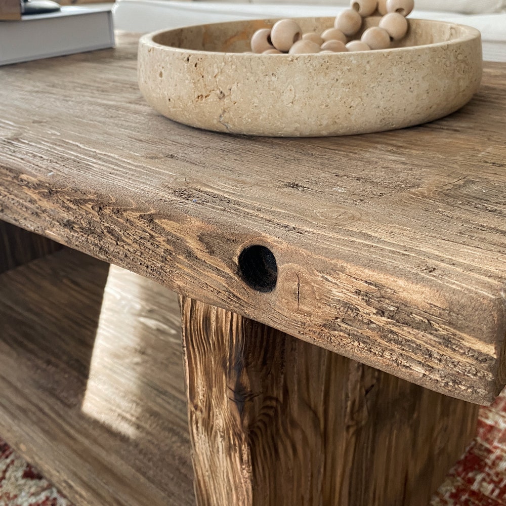 Rustic Wood Coffee Table,Large Coffee Table Reclaimed Wood, Unique Mid Century Top Live Edge Solid Rectangular Custom Farmhouse Wooden Table - Image 9