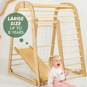 Montessori indoor playground for kids, Сhildrens Climbing Frame with Slide and Jungle gym set, Wooden Toys, Kids Christmas Gifts