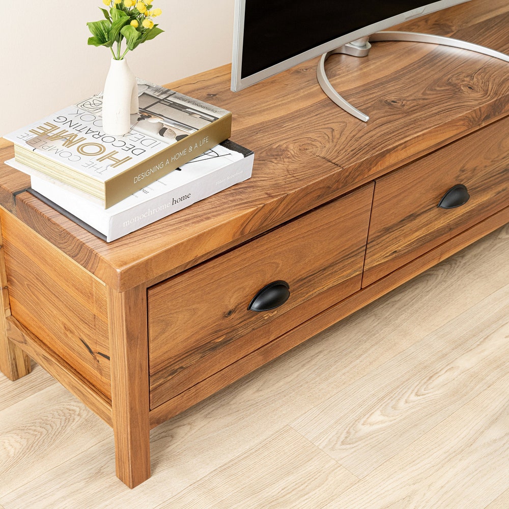 Handmade Walnut Wooden TV Stand, Farmhouse TV Stand with Storage, Artisan-Crafted Drawer TV Unit, Large Cabinet with Drawers, Console Table - Image 4