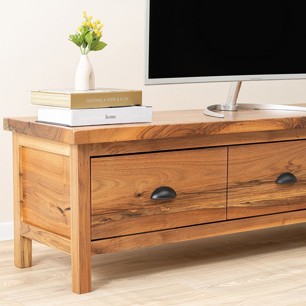 Handmade Walnut Wooden TV Stand, Farmhouse TV Stand with Storage, Artisan-Crafted Drawer TV Unit, Large Cabinet with Drawers, Console Table - Image 3