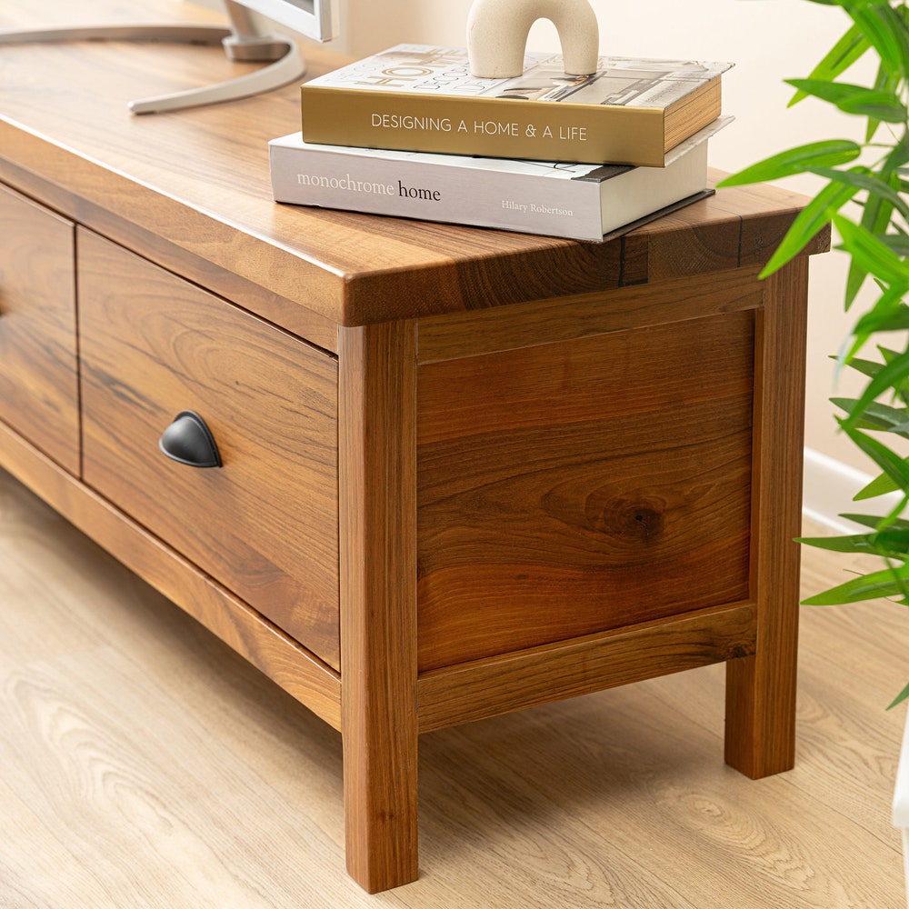 Handmade Walnut Wooden TV Stand, Farmhouse TV Stand with Storage, Artisan-Crafted Drawer TV Unit, Large Cabinet with Drawers, Console Table - Image 10