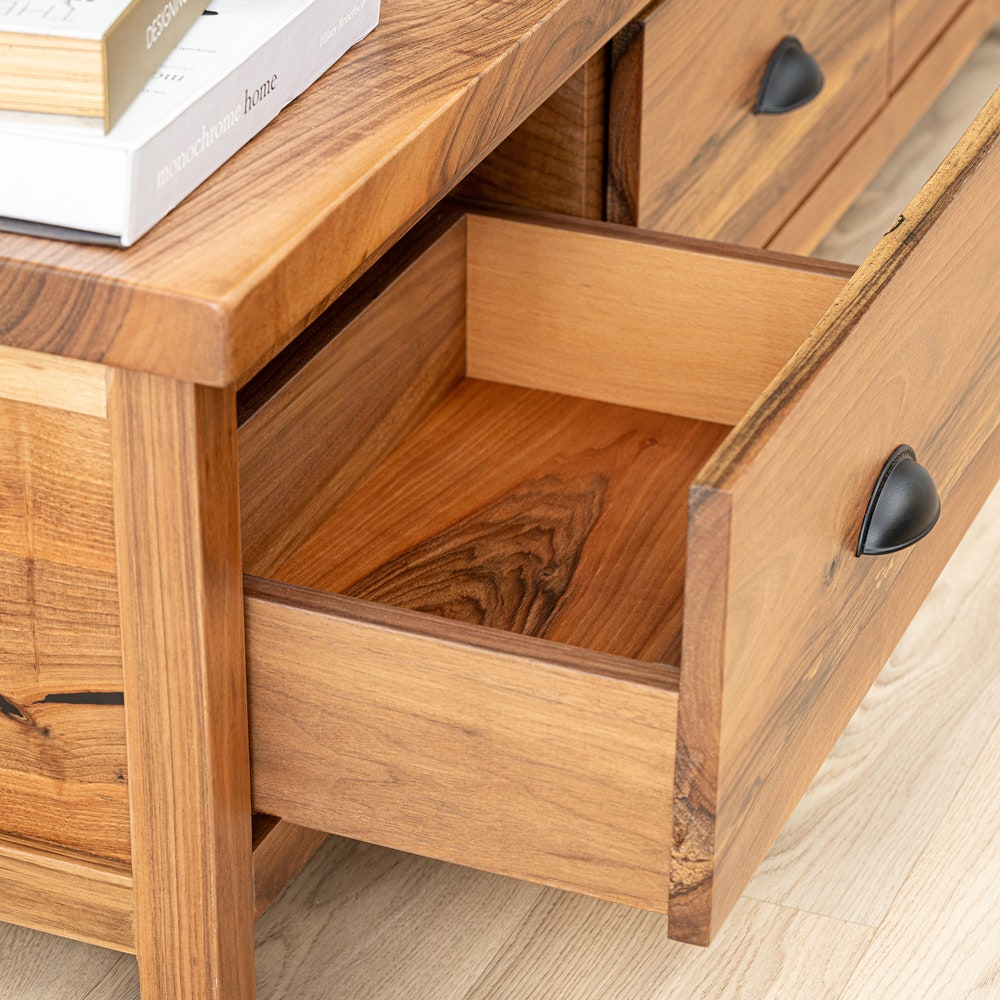 Handmade Walnut Wooden TV Stand, Farmhouse TV Stand with Storage, Artisan-Crafted Drawer TV Unit, Large Cabinet with Drawers, Console Table - Image 7