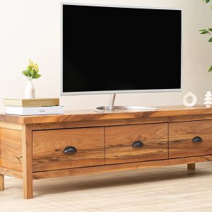 Handmade Walnut Wooden TV Stand, Farmhouse TV Stand with Storage, Artisan-Crafted Drawer TV Unit, Large Cabinet with Drawers, Console Table