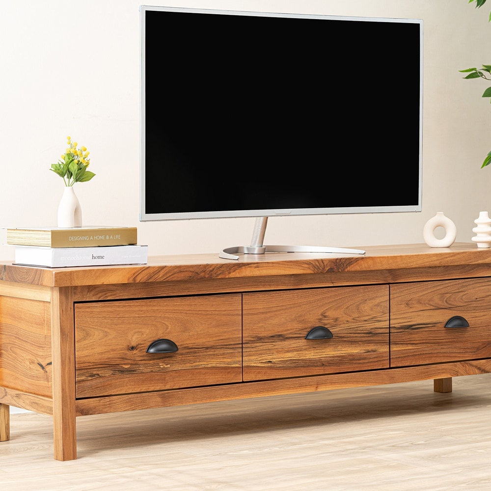 Handmade Walnut Wooden TV Stand, Farmhouse TV Stand with Storage, Artisan-Crafted Drawer TV Unit, Large Cabinet with Drawers, Console Table