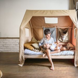 Montessori Toddler House Bed with Slats - Teepee Kids Loft Bed Frame, Children’s Platform Bed, Tent-Style Furniture for Child’s Room