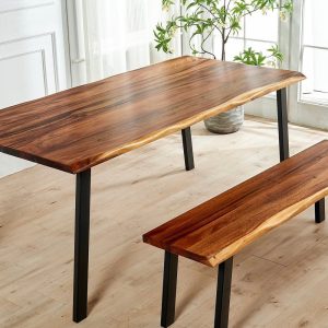 Dining Table w Optional Bench - Live Edge Dining Table, Slab Table, Walnut Dining Table, Modern Table, Large Kitchen Table with Steel Legs