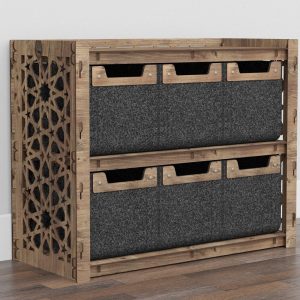 Low Wooden Dresser, Storage Cabinet with Bins, Bookshelf, Bedroom Shelf