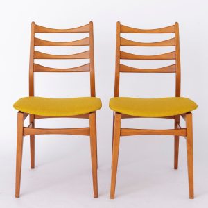 Pair of German Vintage Chairs | Beech Wood | Yellow Textile | 1960s-1970s | Refurbished | Worldwide Insured Shipping