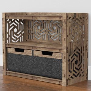 Low Wooden Dresser, Storage Cabinet with Bins, Bookshelf, Bedroom Shelf