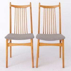 Midcentury German Chairs – Vintage Beechwood with Gray Upholstery, Set of 2, Totally up to 4 available