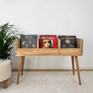 Oak Vinyl holder, Vinyl end table, Vinyl console, Vinyl Cabinet, Mid century modern wood vinyl console, Vinyl Cabinet, Vinyl Holder