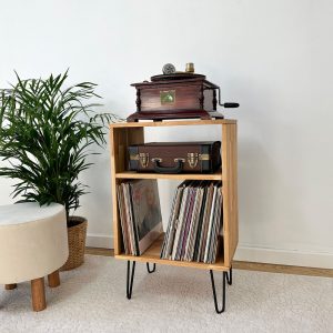 Oak Record Player Stand, Record Holder, Vinyl end table
