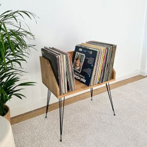Oak Vinyl Console, Vinyl End Table, Vinyl display
