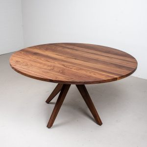 Round Wood Dining Table, Midcentury Style Table in Walnut for Kitchen or Dining Room, Walnut Kitchen Table, Modern Round Dining Table