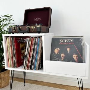 White Record Player Stand, Vinyl Console, Record Player Table, Record Cabinet, Vinyl record display
