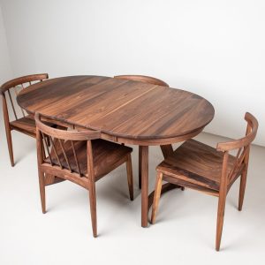 Extendable Midcentury Oval Dining Table with Chairs, MCM Walnut Dining Table and Chairs, Extendable Oval Dining Table Set