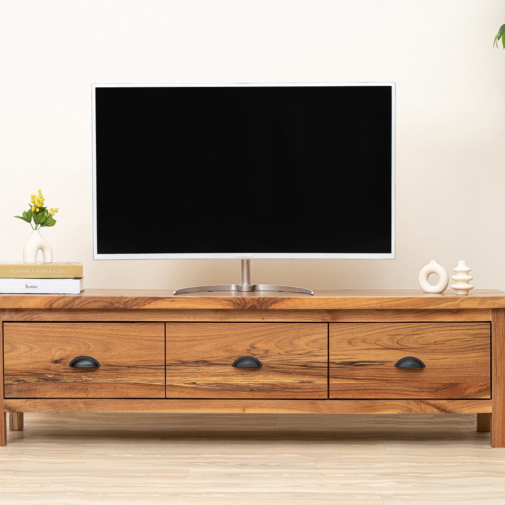 Handmade Walnut Wooden TV Stand, Farmhouse TV Stand with Storage, Artisan-Crafted Drawer TV Unit, Large Cabinet with Drawers, Console Table - Image 2